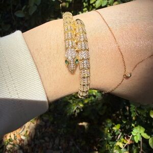 Serpenti Gold Pave Snake Cuff Bracelet